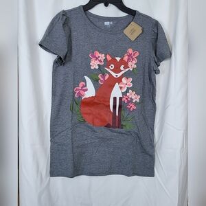 Crazy 8 NWT Girls Gray Fox Print Short Puff Sleeve Scoop Neck Top Size XL 14